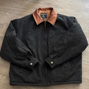 Woolrich Wool Quilted Lined Bomber Jacket Mens Large, Charcoal Heather 16286